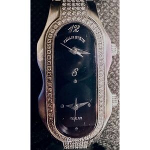Authentic Philip Stein Teslar Dual-Time Diamond Watch